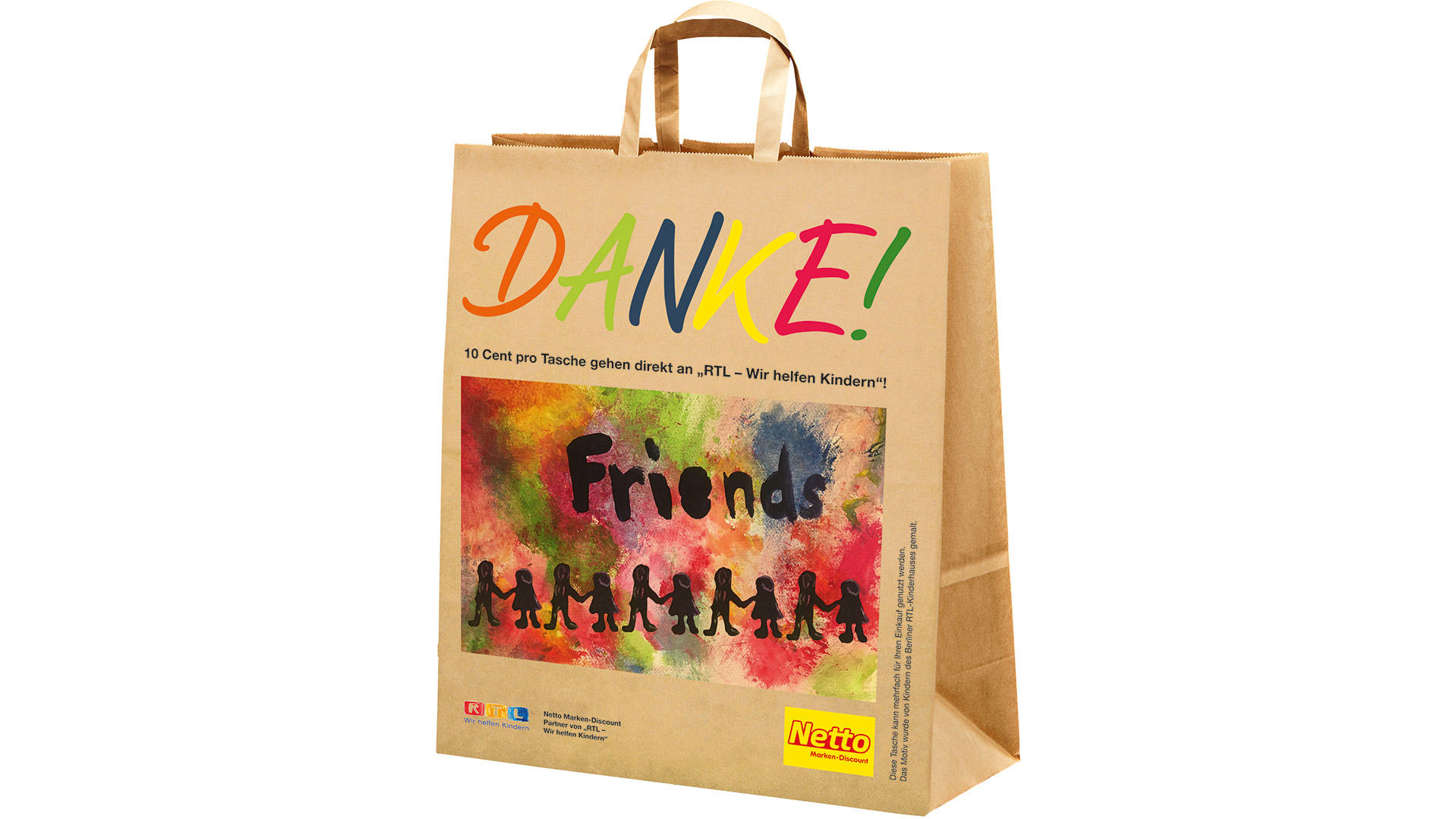 Spendentasche für benachteiligte Kinder: Netto-Tasche kaufen und Gutes tun Die Netto Spendentasche 2020 wurde von Kindern eines RTL-Kinderhauses in Berlin gestaltet