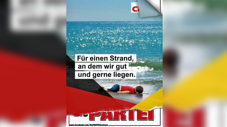 Umstrittenes Plakat: Die Partei greift mit Bild von totem Flüchtlingsjungen Aylan die CDU an die partei wahlplakat