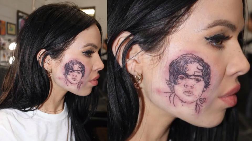 Mitten ins Gesicht Sängerin lässt sich Harry Styles tätowieren