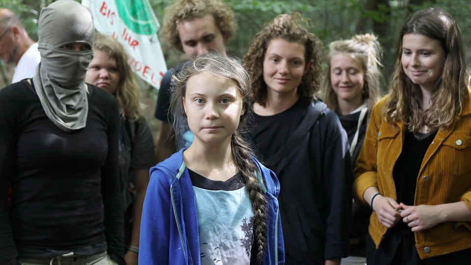 Klimaaktivistin traurig Greta Thunberg am Hambacher Forst