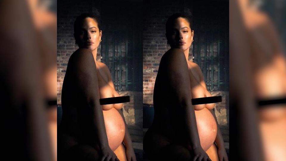 Sexy Fotoshooting mit Babybauch Schwangere Ashley Graham nackt vor Entbindung