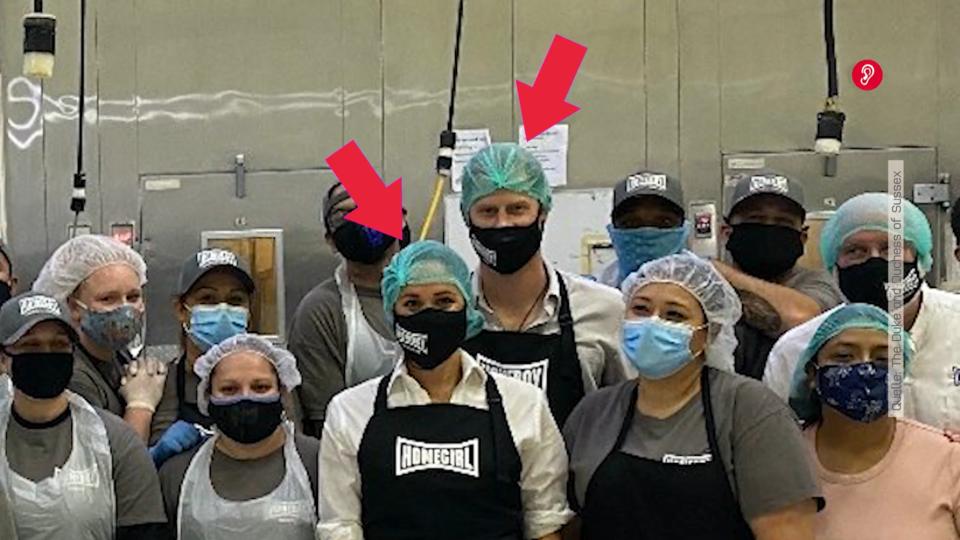 Meghan und Harry mit Mundschutz und Haarnetz Harry und Meghan backen mit Ex-Gang-Mitgliedern