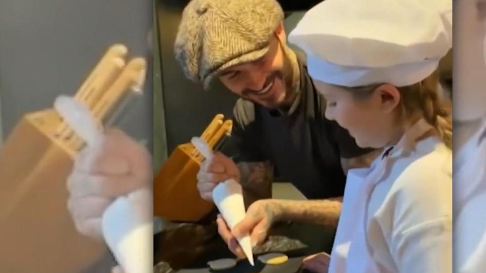 Süßes Vater-Tochter-Duo In der Beckham-Bäckerei von David und Harper