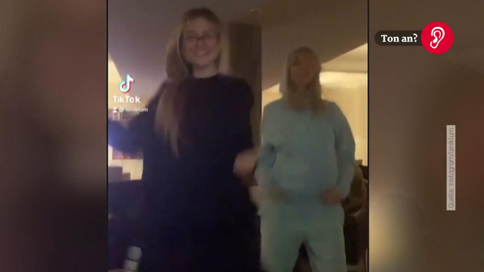Mutter und Tochter haben sichtlich Spaß Heidi Klum &Leni Klum : Tanzeinlage im Jogginganzug