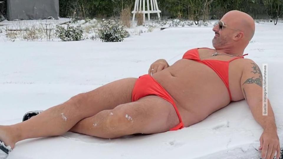 Promis halbnackt im Schnee Detlef Steves & Prince Damien halbnackt im Winterwunderland