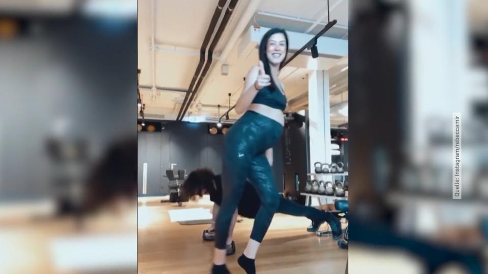 Rebecca Mir hat es drauf Moonwalk mit Babybauch