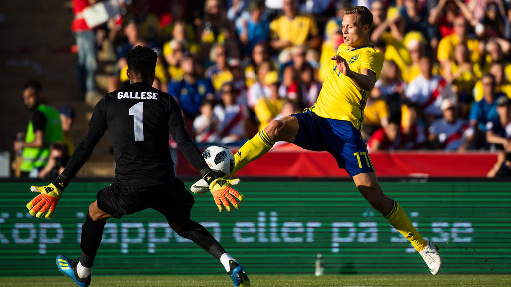 Kommt nicht an Perus Keeper Pedro Gallese vorbei: Schwedens Offensive um Victor Claesson
