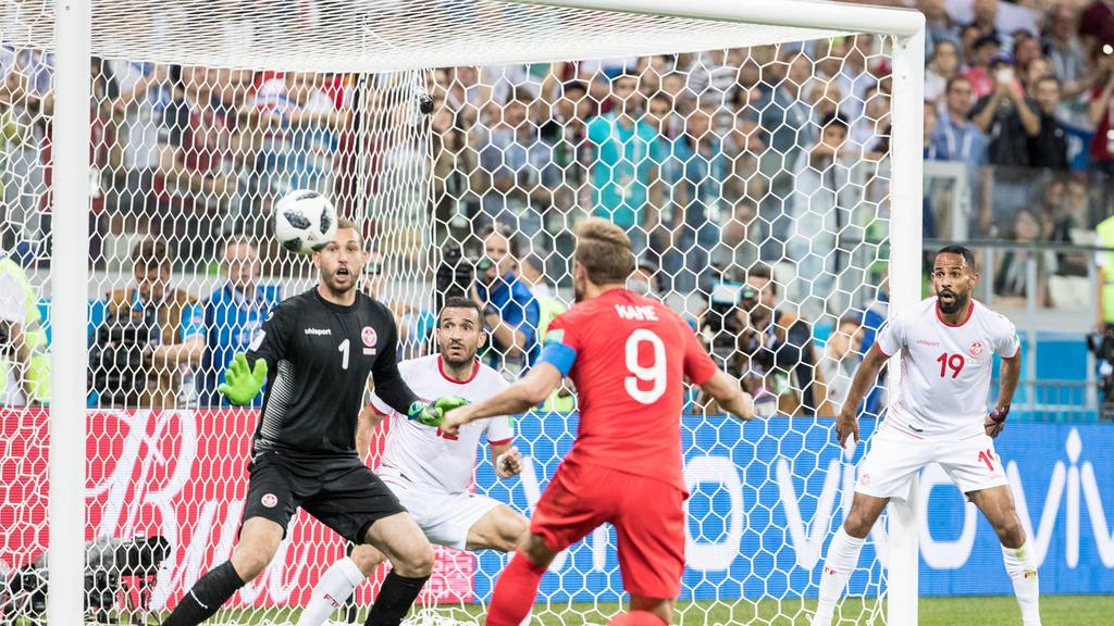 Harry Kane of England scores the winner 2-1 during the 2018 FIFA World Cup WM Weltmeisterschaft Fussball Russia match between Tunisia and England at the Volgograd Arena, Volgograd, Russia on 18 June 2018. PUBLICATIONxNOTxINxUK Copyright: xPeterxDovga