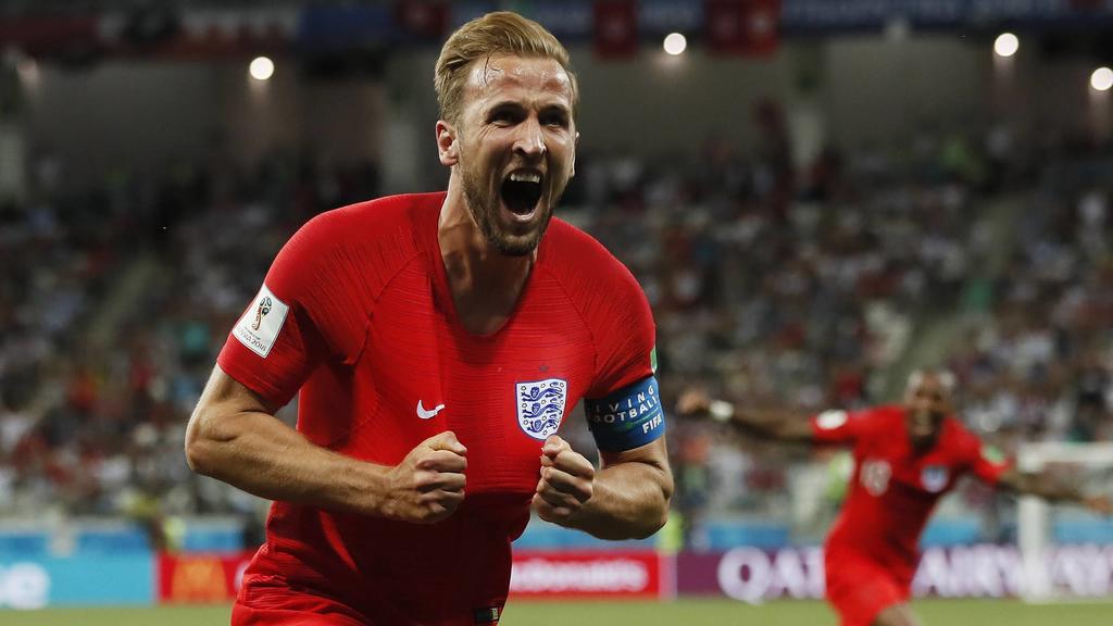 WM 2018, Tunesien - England Harry Kane of England celebrates scoring his winning goal during the FIFA World Cup WM Weltmeisterschaft Fussball 2018 Group G match at the Volgograd Arena, Volgograd. Picture date 18th June 2018. Picture credit should rea