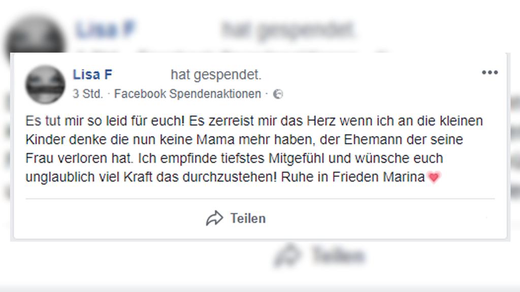 Kommentar der Userin Lisa F. "Ich wünsche euch viel Kraft"