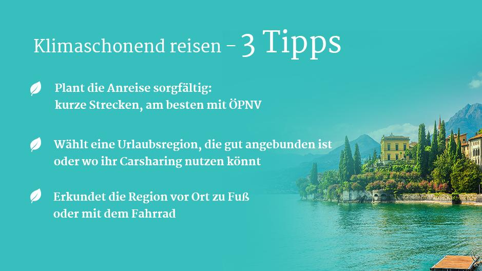 Infografik mit Tipps zum klimaschonenden reisen.