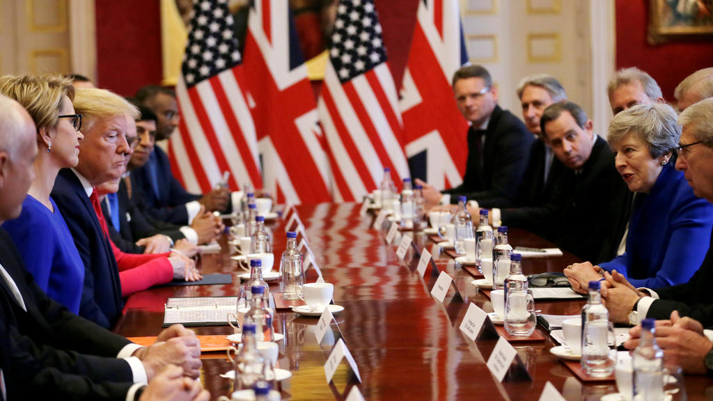 U.S. President Donald Trump and British Prime Minister Theresa May attend a business roundtable event at St. James's Palace, London, Britain June 4, 2019. Tim Ireland/Pool via REUTERS