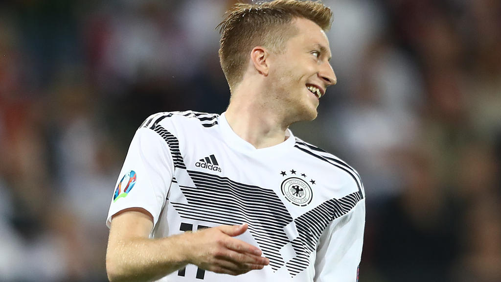 MAINZ, GERMANY - JUNE 11: Marco Reus of Germany reacts during the UEFA Euro 2020 Qualifier match between Germany and Estonia at Opel Arena on June 11, 2019 in Mainz, Germany. (Photo by Martin Rose/Bongarts/Getty Images)