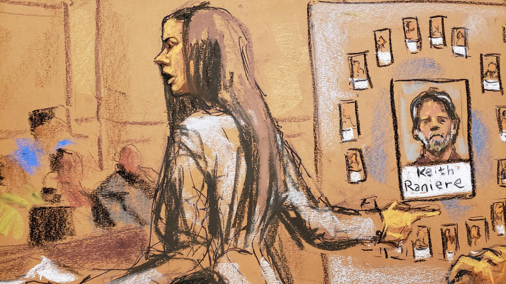 Assistant United States Attorney Moira Penza is shown in this courtroom sketch during closing arguments in the trial of Nxivm leader Keith Raniere, facing charges including racketeering, sex trafficing and child pornography in U.S. Federal Court in B