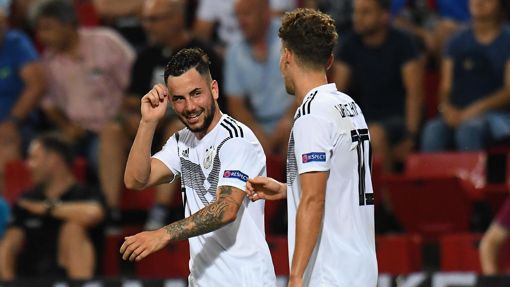 TRIESTE, ITALY - JUNE 20: Luca Waldschmidt and Marco Richter of Germany celebrates after scoring a goal with teammates during the 2019 UEFA U-21 Group B match between Germany and Serbia at Stadio Nereo Rocco on June 20, 2019 in Trieste, Italy. (P