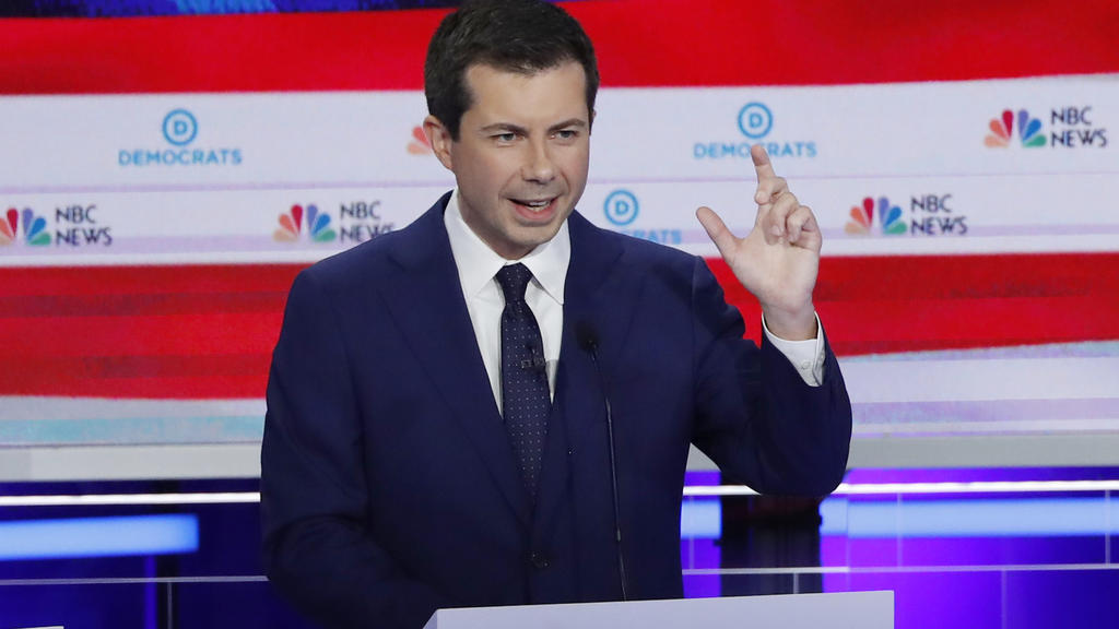 South Bend Mayor Pete Buttigieg speaks during the second night of the first Democratic presidential candidates debate in Miami, Florida, U.S. June 27, 2019. REUTERS/Mike Segar