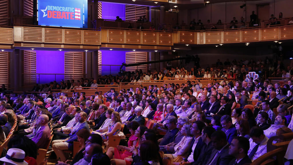 The audience listens during the second night of the first Democratic presidential candidates debate in Miami, Florida, U.S. June 27, 2019. REUTERS/Mike Segar