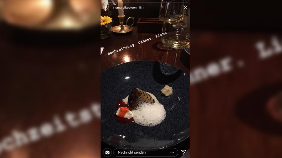Iris Mareike Steen und ihr Liebster Kevin genossen ein romantisches Dinner zum ersten Hochzeitstag.