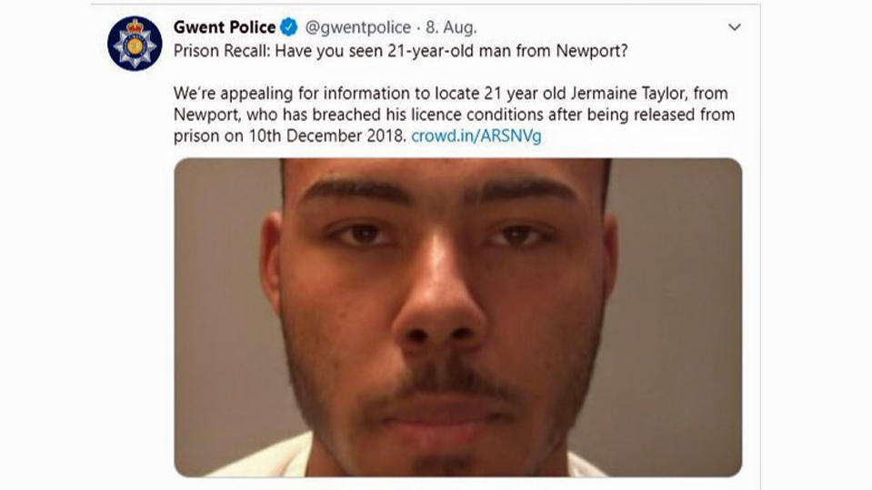 Fahndungsaufruf der Polizei in Gwent