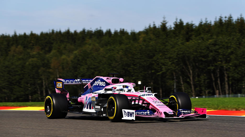 SPA, BELGIUM - AUGUST 30: Sergio Perez of Mexico driving the (11) Racing Point RP19 Mercedes on track during practice for the F1 Grand Prix of Belgium at Circuit de Spa-Francorchamps on August 30, 2019 in Spa, Belgium. (Photo by Mark Thompson/Getty I
