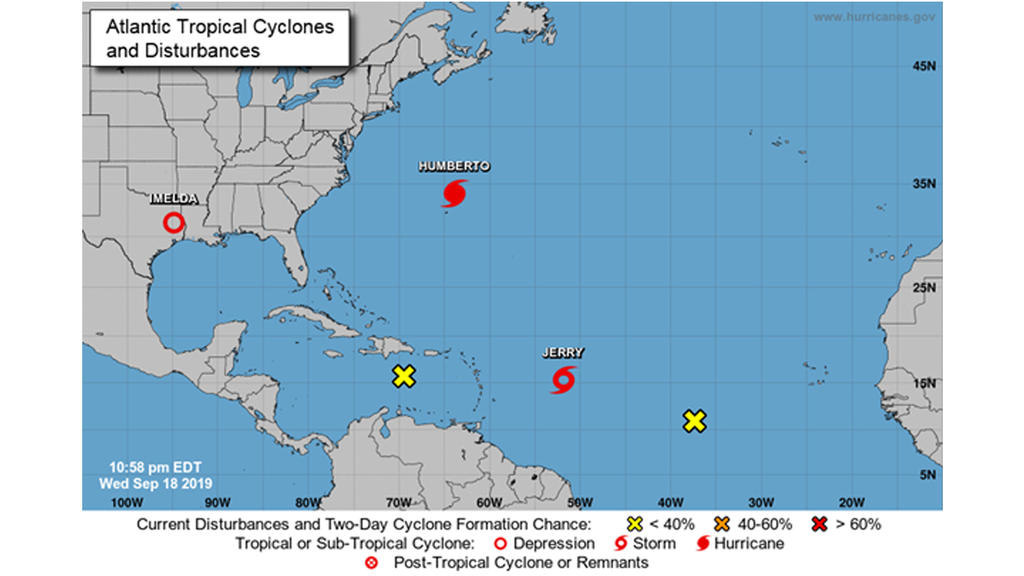 Tropensturm Imelda über Texas am 18.09.2019