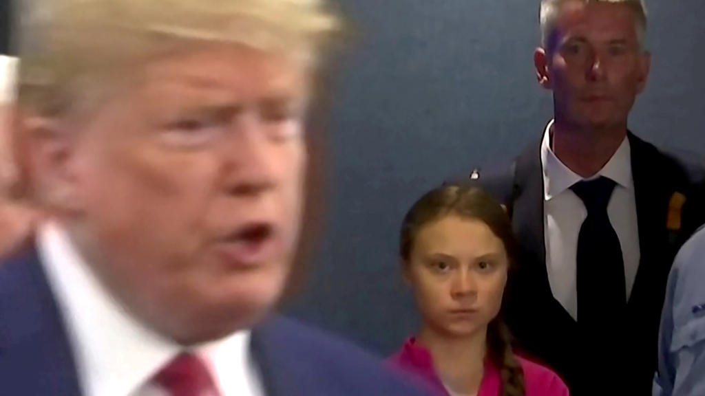 Donald Trump und Greta Thunberg auf dem UN-Klimagipfel in New Yorkbahn.