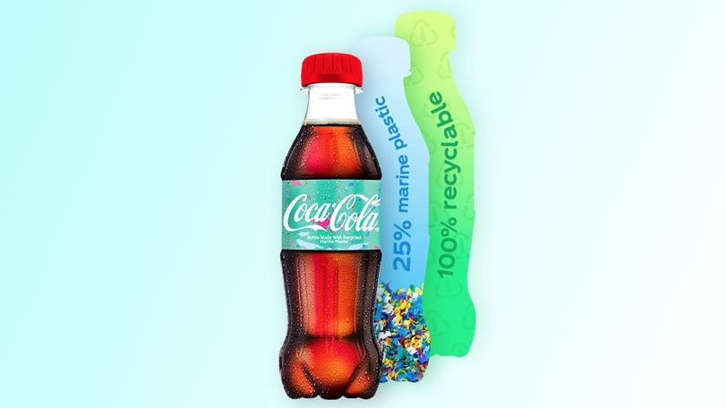 Turkises Etikett Coca Cola Produziert Flaschen Aus Meeresplastik