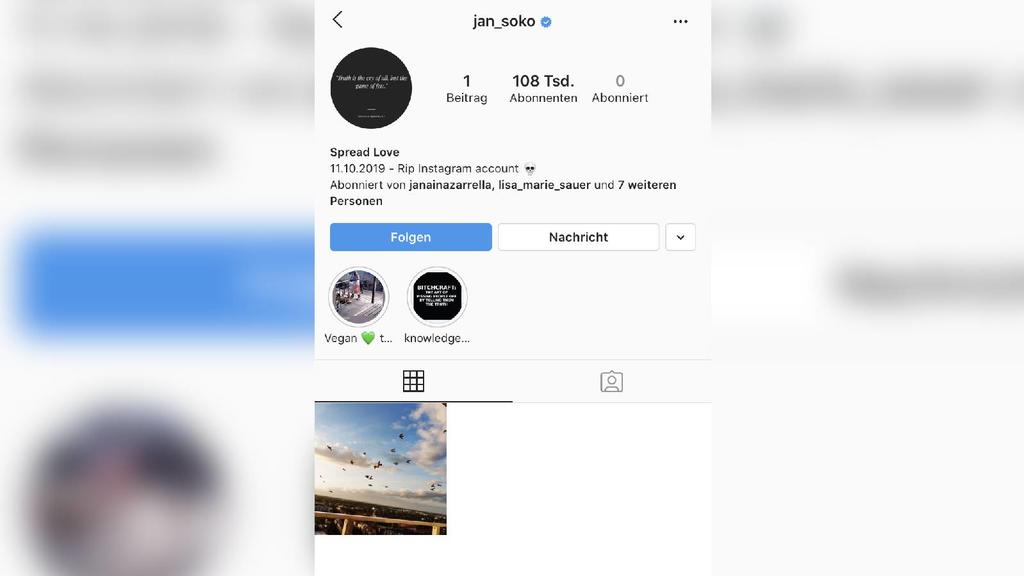 Jan Sokolowskys Instagram-Account im Oktober 2019.