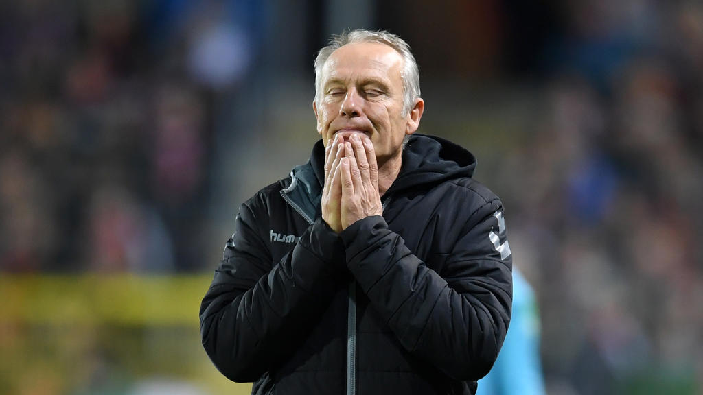 FREIBURG IM BREISGAU, GERMANY - OCTOBER 29: Christian Streich, Head Coach of Sport-Club Freiburg reacts during the DFB Cup second round match between SC Freiburg and 1. FC Union Berlin at Schwarzwald-Stadion on October 29, 2019 in Freiburg im Breisga