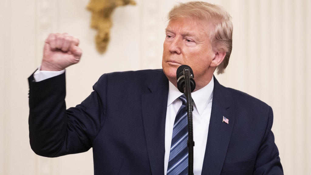 November 7, 2019, Washington, DC, U.S: November 7, 2019 - Washington, DC, United States: President Donald Trump speaking at the presentation of the Presidential Citizens Medal posthumously to Rick Rescorla in the East Room of the White House. Washin
