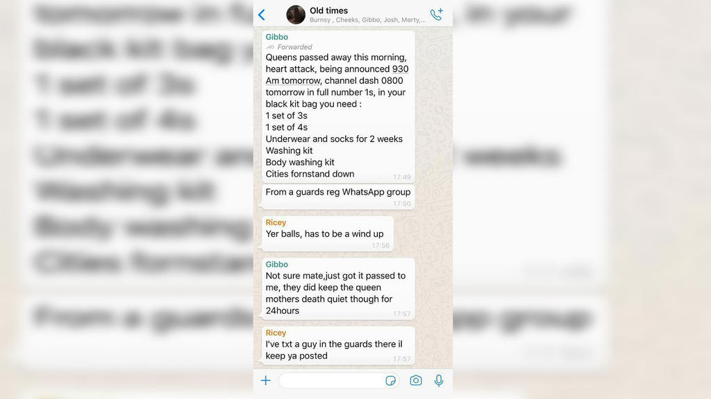 Ein angeblicher Chatverlauf zwischen Palastwachen vermeldete den Tod der Queen - alles nur ein geschmackloser Fake.