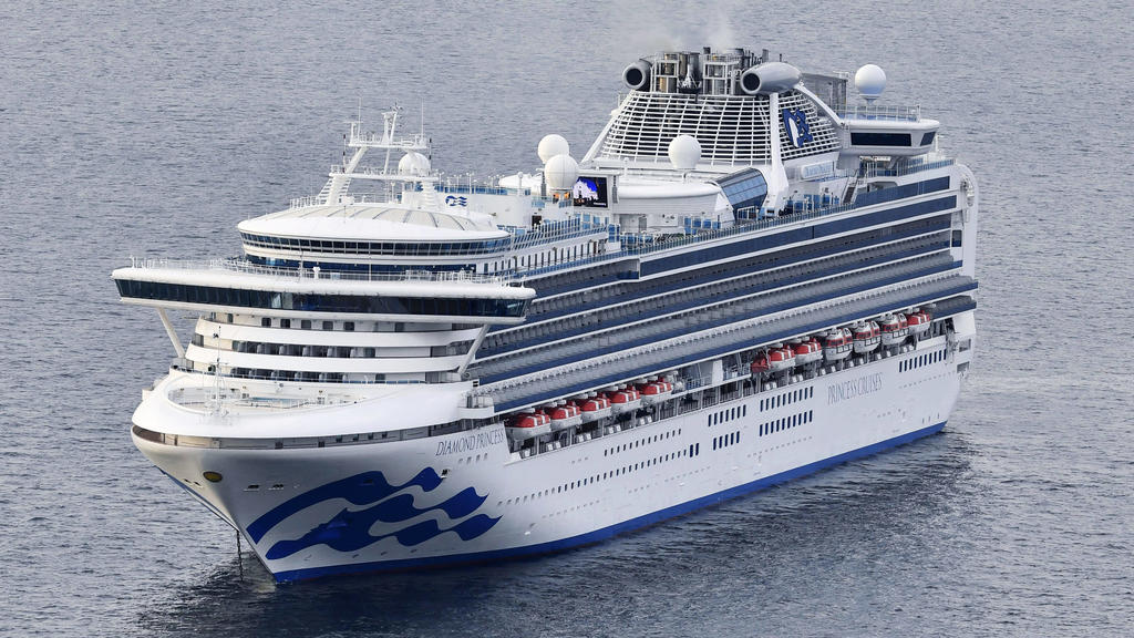 New Coronavirus Photo taken from a Kyodo News helicopter on Feb. 4, 2020, shows luxury cruise ship Diamond Princess off Daikoku Pier in Yokohama near Tokyo. The previous day, an elderly passenger who disembarked in Hong Kong late January was found i