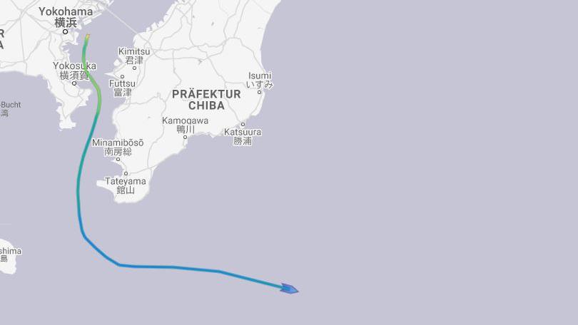 Das Schiff befindet sich derzeit vor der Küste Japans.