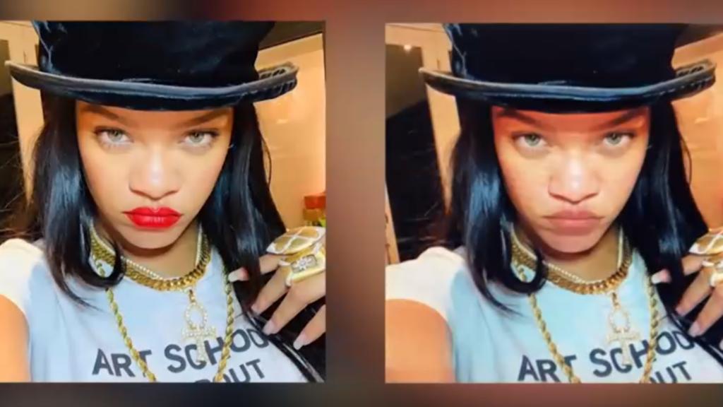 Rihanna geschminkt und angeblich ohne Make-up