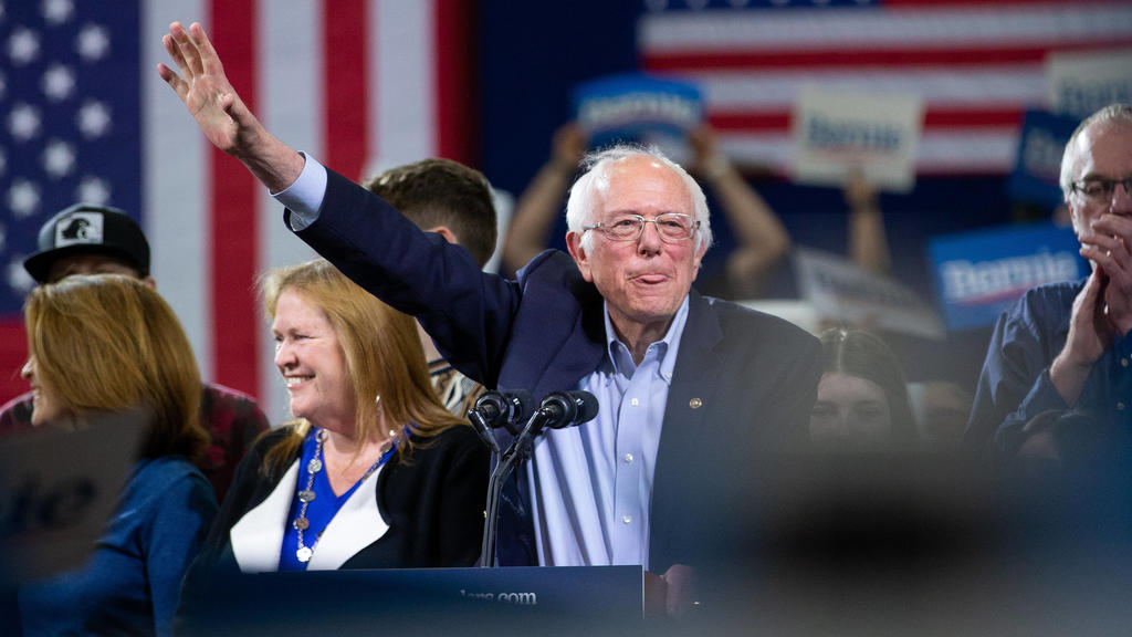 Democratic presidential candidate Sen. Bernie Sanders addresses the crowd during his Super Tuesday rally at the Champlain Valley Expo in Essex Junction, Vermont on Tuesday, March 3, 2020. Bernie Sanders won his home state of Vermont with former Vice