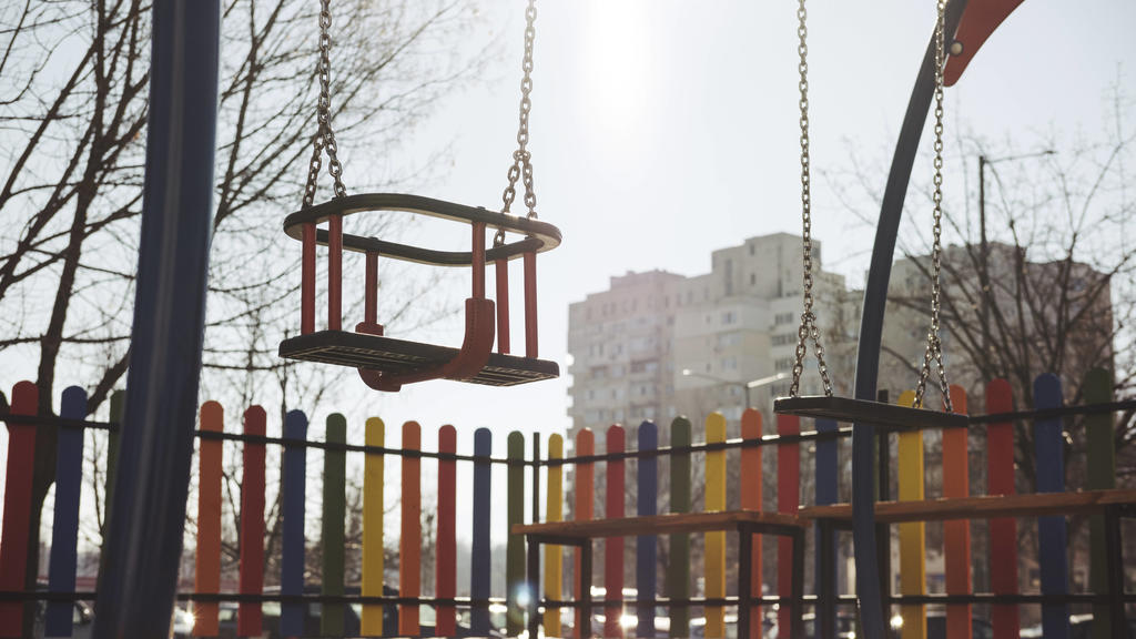Empty swings of a playground, Sofia, Bulgaria PUBLICATIONxINxGERxSUIxAUTxHUNxONLY BZF00532