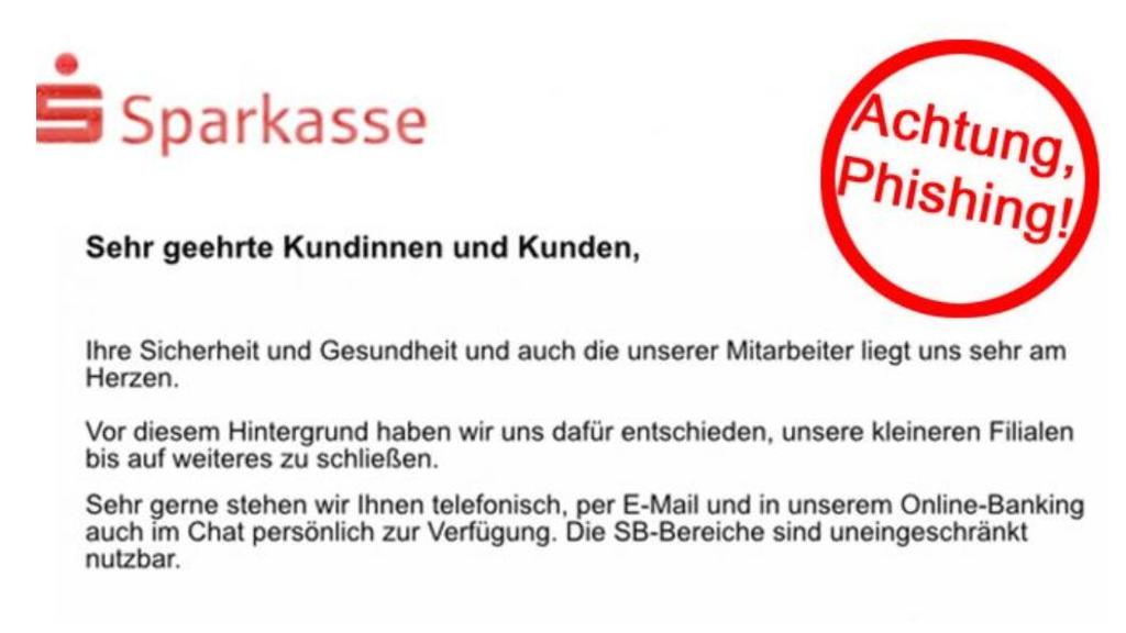 Corona-Phishing-Mail Sparkasse