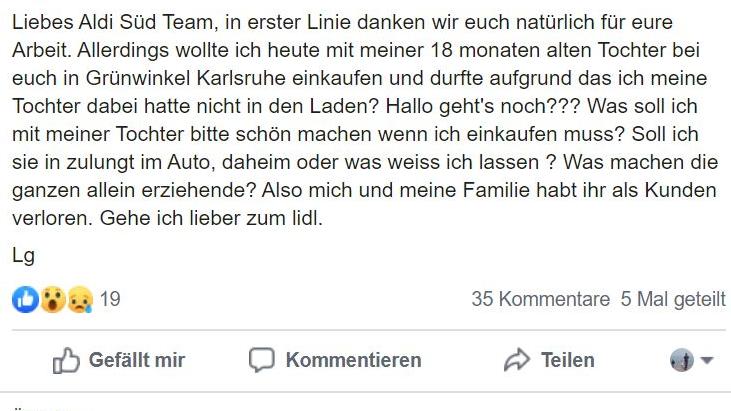 Facebookeintrag Aldi Süd