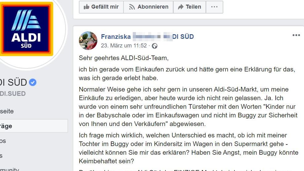 Facebookeintrag Mutter Aldi Süd