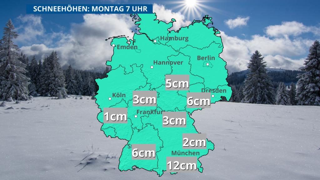 Die Schneehöhen am Montag