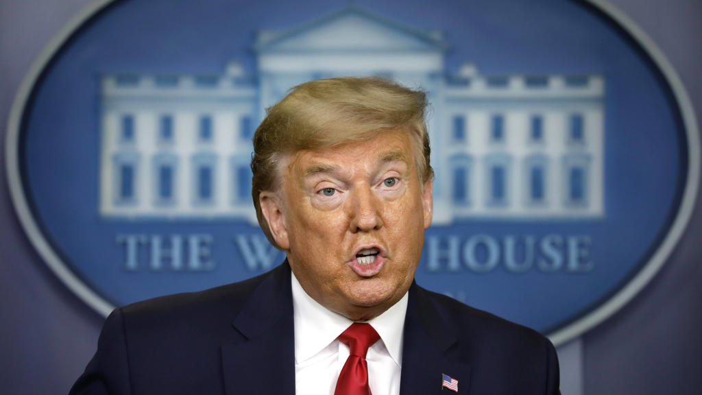 March 26, 2020, Washington, District of Columbia, USA: United States President Donald J. Trump speaks with during a press briefing on the Coronavirus COVID-19 pandemic with members of the Coronavirus Task Force at the White House in Washington on Ma