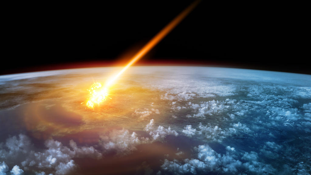 A meteorite burns in a fireball when it enters the Earth's atmosphere.