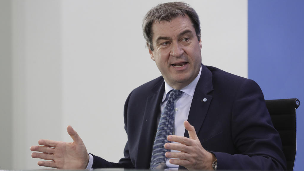 06.05.2020, Berlin: Markus Söder (CSU), Ministerpräsident von Bayern, spricht während einer Pressekonferenz. Die Bundeskanzlerin und die Ministerpräsidenten der Bundesländer sprachen über Corona-Lockerungen. Das Treffen fand online als Videokonferenz