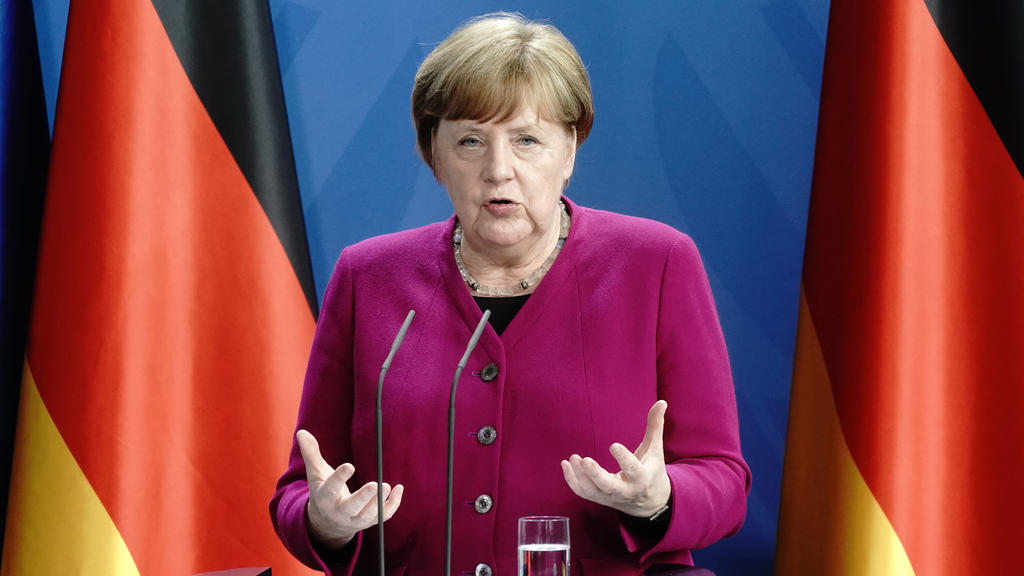 18.05.2020, Berlin: Bundeskanzlerin Angela Merkel (CDU)spricht während einer Pressekonferenz nach einer gemeinsamen Videokonferenz mit Frankreichs Präsident Macron. Ein Thema war die Corona-Pandemie und deren Folgen. Foto: Kay Nietfeld/dpa-Pool/dpa +