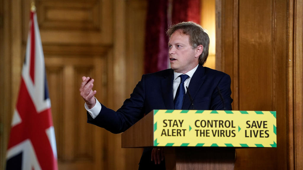 Britain's Secretary of State for Transport Grant Shapps speaks at the daily digital news conference on the coronavirus disease (COVID-19) outbreak, at 10 Downing Street in London, Britain May 14, 2020. Andrew Parsons/10 Downing Street/Handout via REU