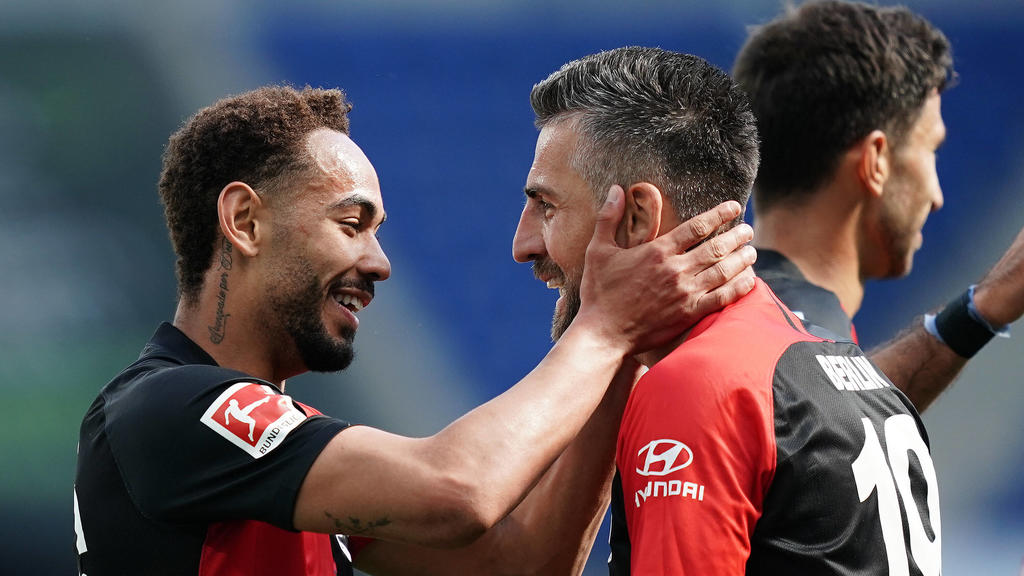 Fussball 0:3 Tor, Jubel, v.l. Torschuetze ii26, Vedad Ibisevic Berlin Sinsheim, 16.05.2020, Fussball Bundesliga, TSG 1899 Hoffenheim - Hertha BSC Berlin Foto: Thorsten Wagner Witters/POOL/Verbreitung via Michael Weber IMAGEPOWER Sinsheim *** Footbal
