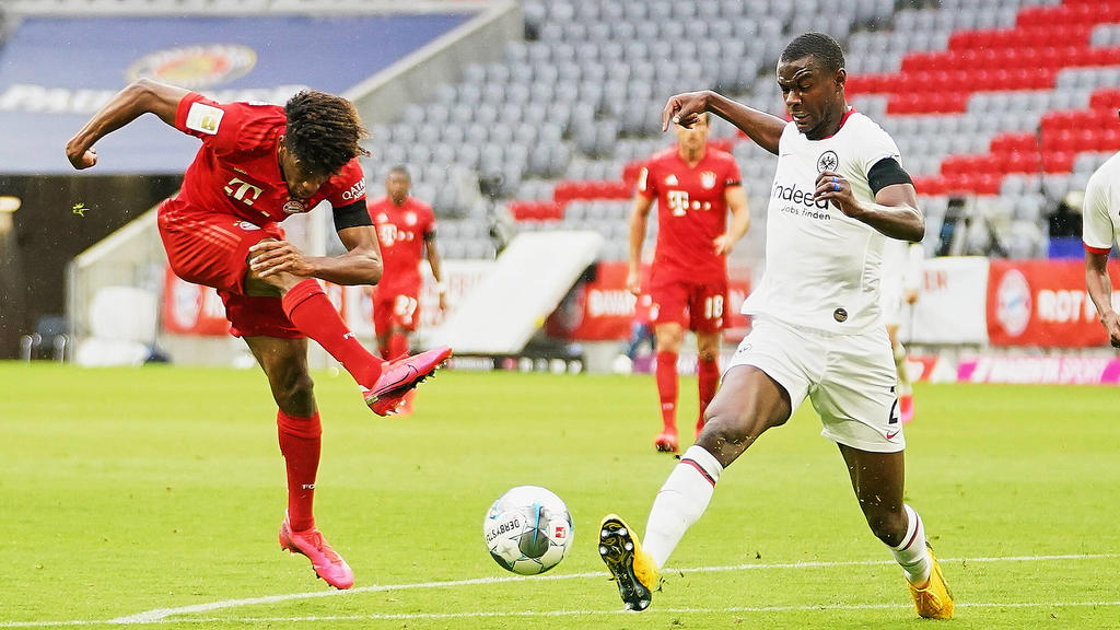 1.Bundesliga FC BAYERN MUENCHEN - EINTRACHT FRANKFURT 5-2 Muenchen, Deutschland, 23. Mai 2020, Kingsley COMAN, FCB 29 gegen Evan NDICKA, FRA 2 beim Spiel 1.Bundesliga FC BAYERN MUENCHEN - EINTRACHT FRANKFURT 5-2 in der Saison 2019/2020 am 27.Spieltag