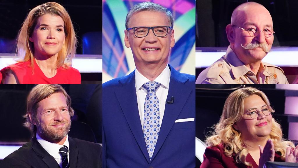 „Wer wird Millionär?“-Moderator Günther Jauch mit seinen prominenten Kandidaten Anke Engelke, Henning Baum, Horst Lichter und Ilka Bessin