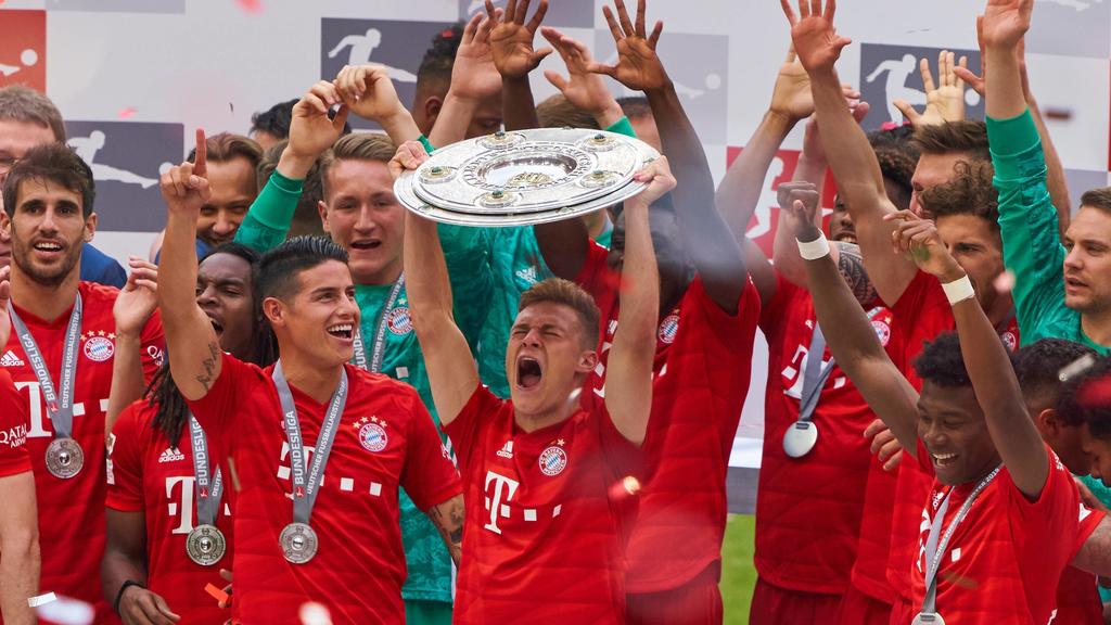 Joshua KIMMICH, FCB 32 James RODRIGUEZ, FCB 11 David ALABA, FCB 27 Javi MARTINEZ, FCB 8 Manuel NEUER, FCB 1 Thorben HOFFMANN, FCB39 goal keeper, FC BAYERN MUNICH - EINTRACHT FRANKFURT 5-1 - DFL REGULATIONS PROHIBIT ANY USE OF PHOTOGRAPHS as IMAGE SE