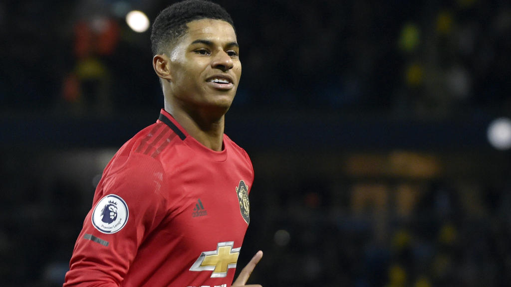 FILE - In this Saturday, Dec. 7, 2019 file photo, Manchester United's Marcus Rashford during their English Premier League soccer match against Manchester City at Etihad stadium in Manchester, England. Paul Pogba and Marcus Rashford are expected to be